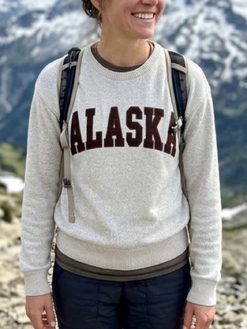 Alaska Graphic Crewneck Sweater - Oatmeal with Brown Lettering
